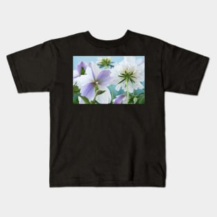 Scabiosa  Vanilla Scoop and  Anemone  Wild Swan Scabious  and  Windflower Kids T-Shirt